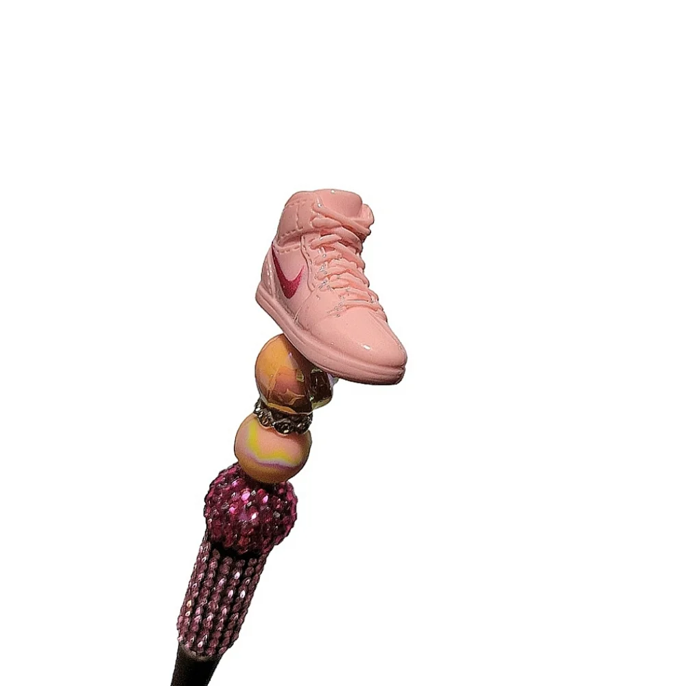 Athletic Sneaker Beaded Bling Ballpoint Twist Pen Topper Pink